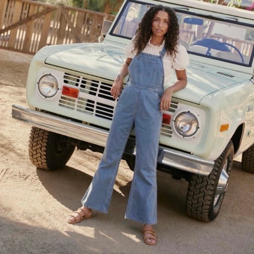CHRISTY DAWN The Billy Overall Womens 25 Blue Medium Wash Flare Leg Retro Crop